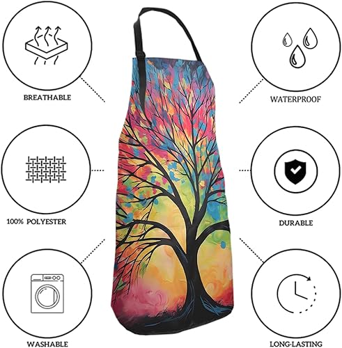 Miniatura 4 de Delantal de acuarela para plantas con bolsillos, delantales de cocina de arco iris, diseño de hojas florales para cocina