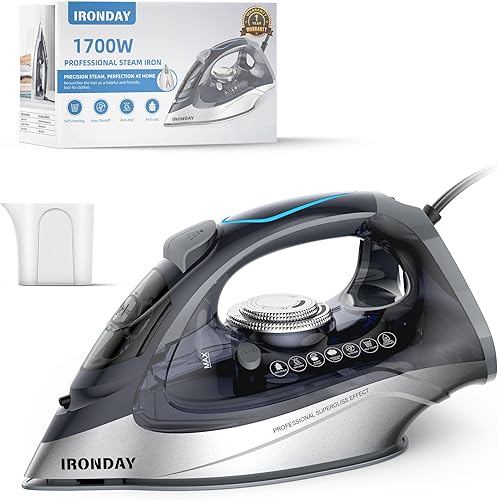1700W Steam Iron for Clothes 20s Fast Heat-up, Iron with 10.14oz Water Tank, Non-Stick Ceramic Soleplate, Auto-Off, Spray Mist & Steam Burst,