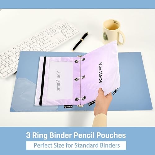 Miniatura 5 de Bolsas personalizadas para carpetas, bolsa para lápices de 3 anillas, paquete de 2 bolsas transparentes con cremallera para suministros de oficina