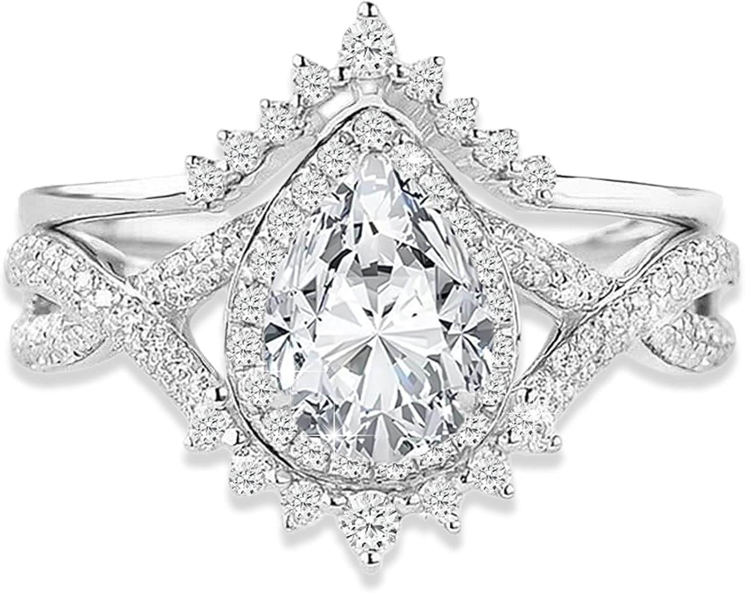 1-3ct Center Pear Shape Moissanite Wedding Bridal Ring Set for Women 925 Sterling Silver 10K 14K 18K Real Gold Moissanite Ring with Engraving