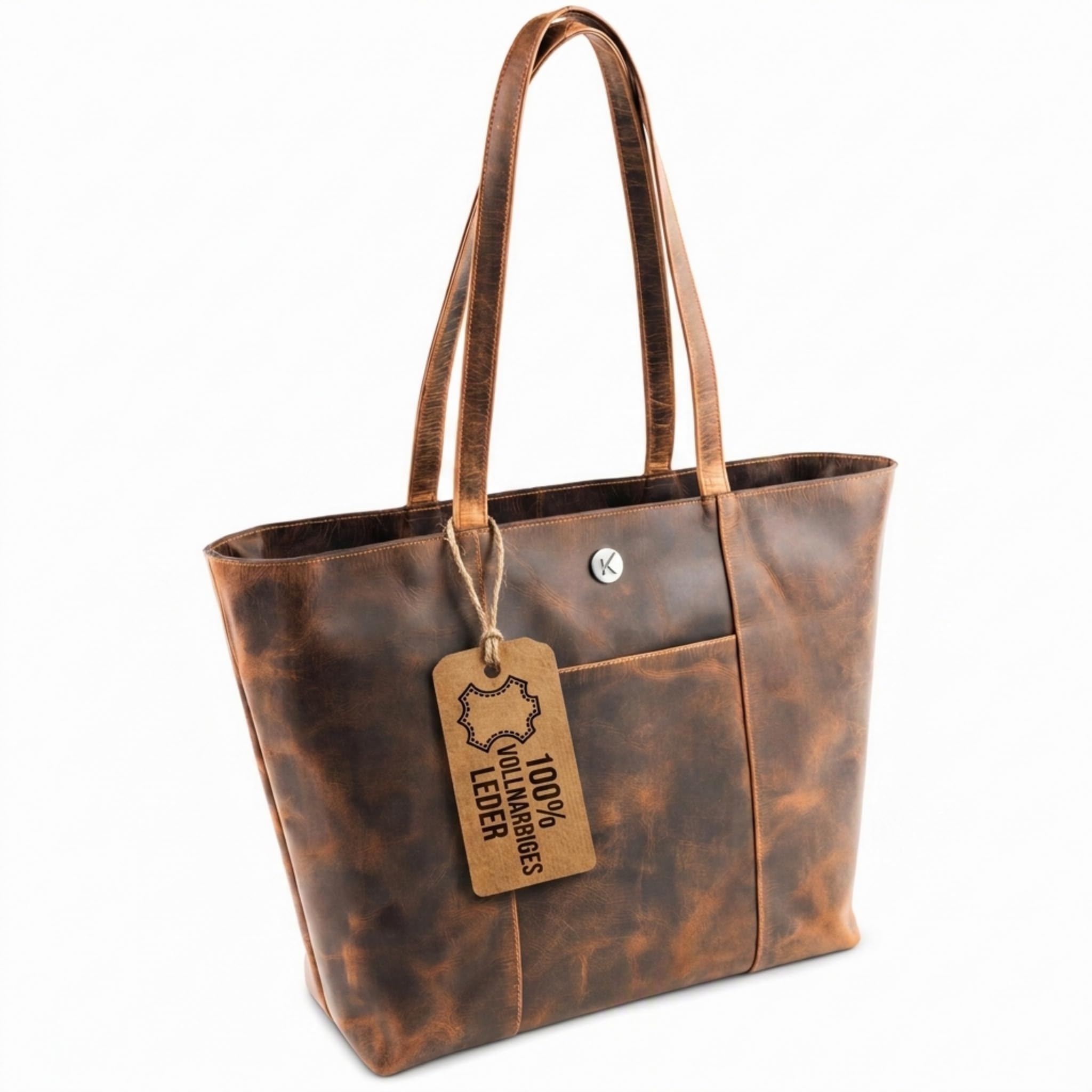 moonster Handtasche Damen Tote Bag 100% Naturleder – Langlebige Tasche Damen aus Büffelleder – Leder Shopper Damen Groß mit Polybaumwollfutter & Messingbeschlägen – Ledertasche Damen-Shopper