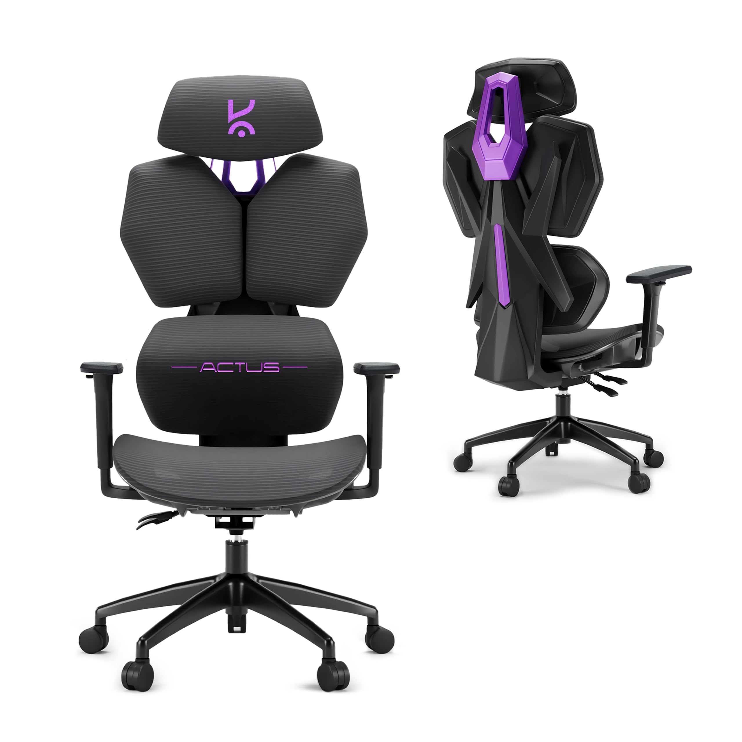 Kreo Premium Gaming Chair – Ergonomic Mesh & Fabric Chairs with Adjustable Armrests, Recline & Lumbar Support, BIFMA Certified (Actus)