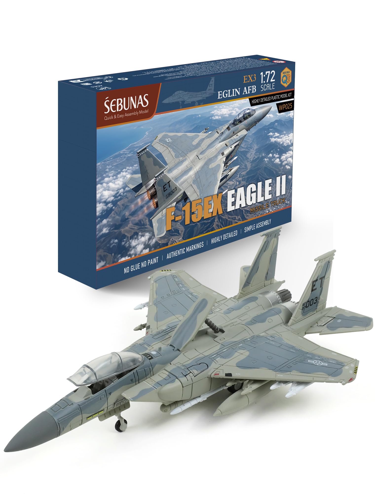 1/72 F-15EX Eagle II USAF Fighter Jet Easy Snap Build Model Toy Kit