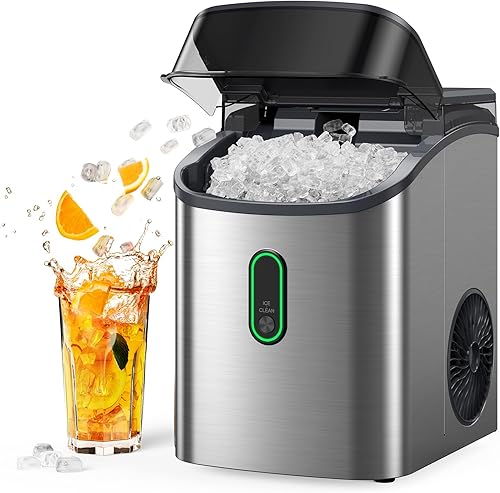 Miniatura 10 de Silonn - Máquina de pepitas de hielo de sobremesa, máquina de hielo de guijarro con hielo suave y masticable, máquina de hielo de un solo clic con