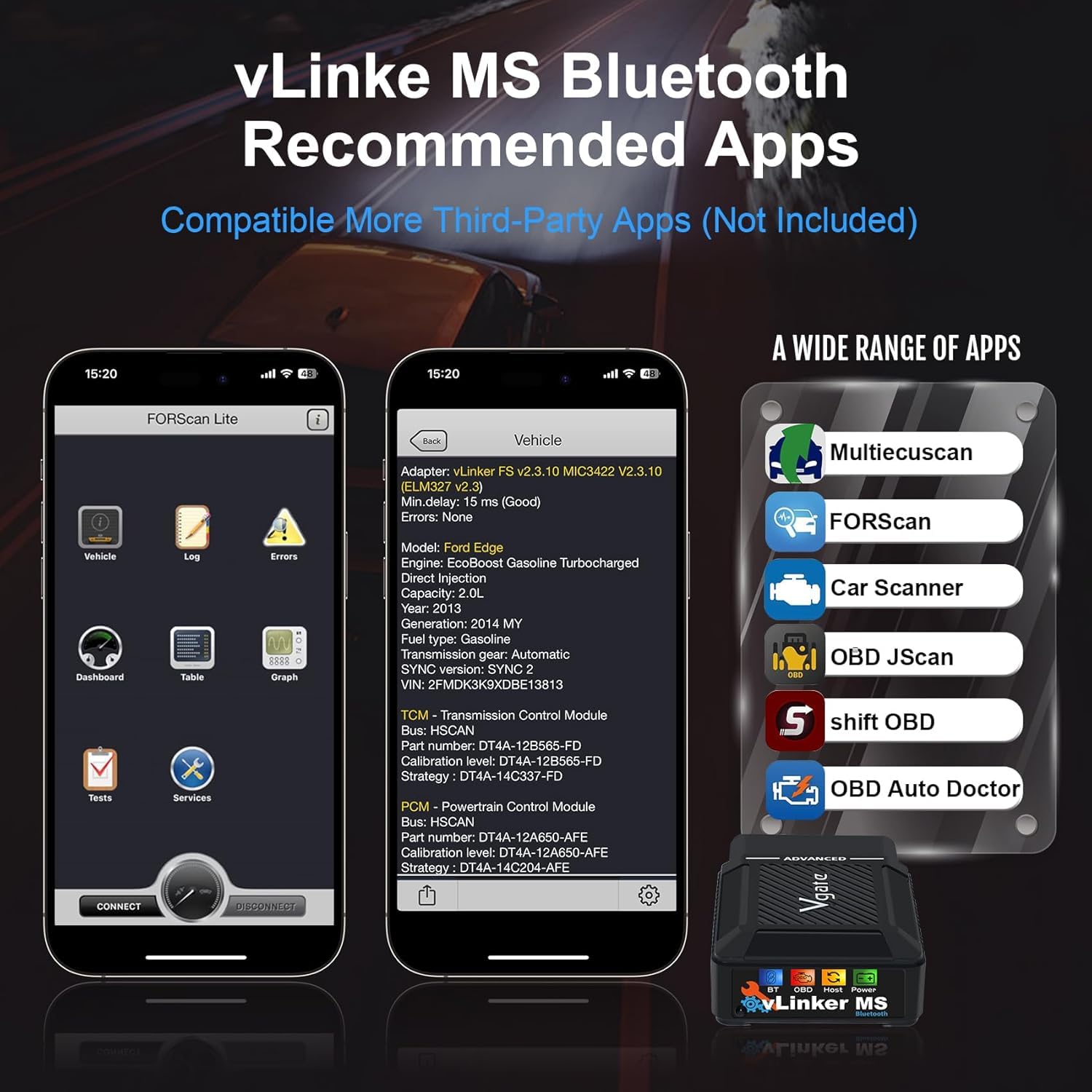 vLinker MS Bluetooth Adaptador OBDII Escáner de Códigos de Coche Herramienta de Diagnóstico del Motor para iOS & Android Windows