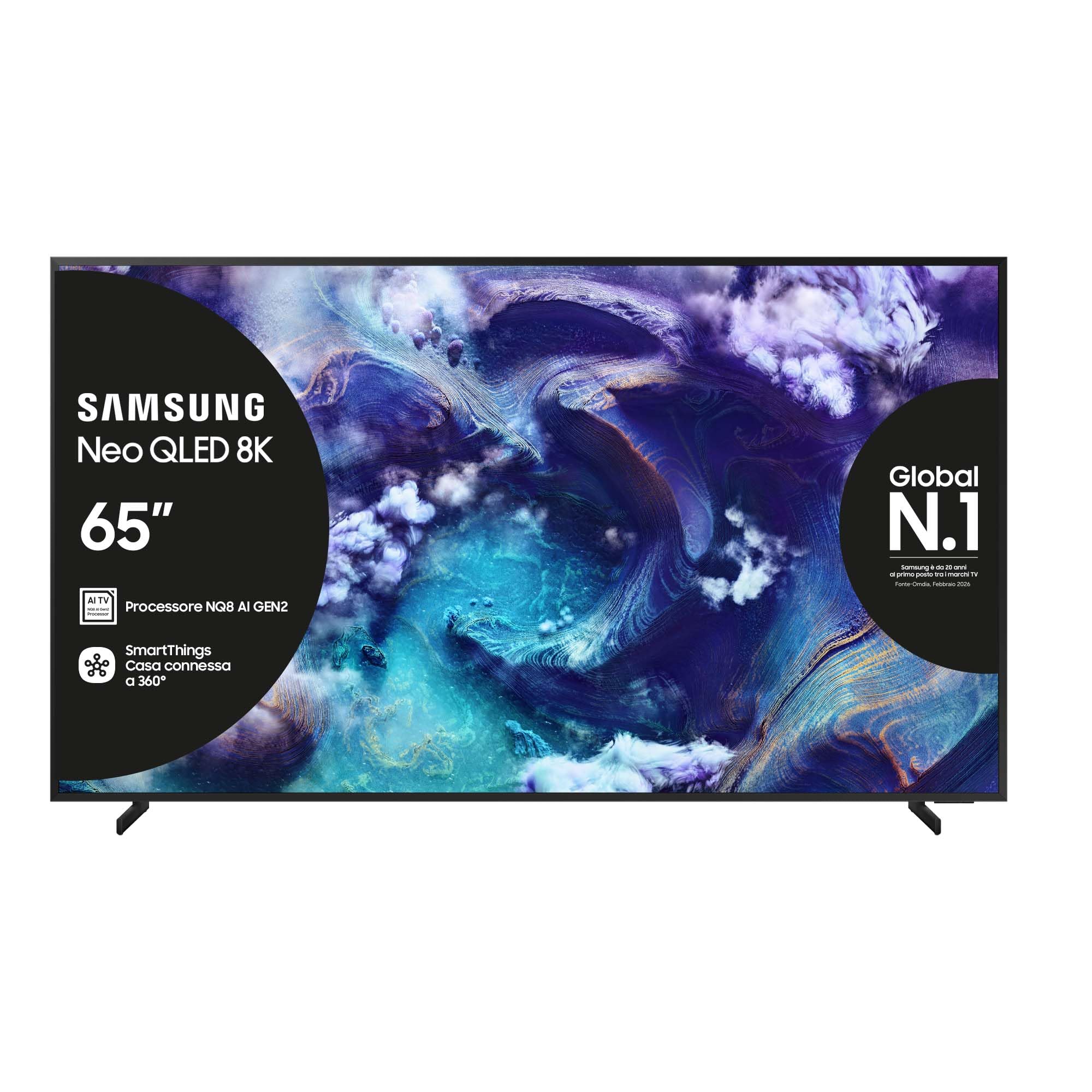 Samsung Neo QLED 8K Vision AI Smart TV 65'' QE65QN900FTXZT Mini LED, NQ8 AI Gen3 Processor, 8K AI Upscaling, Glare Free, Dolby Atmos & OTS Pro, Metal Frame Design, PACCHETTO INTRATTENIMENTO, 2025