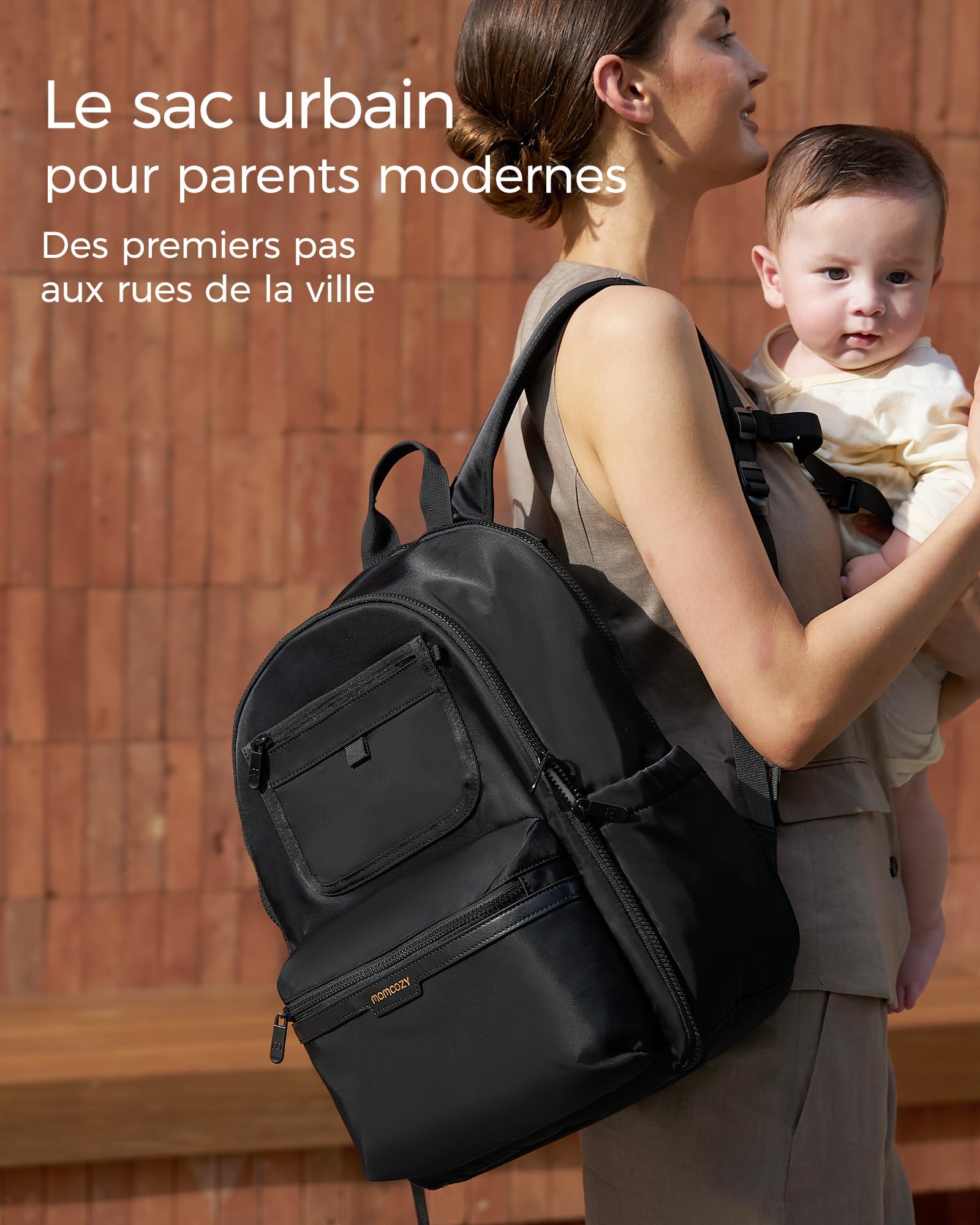 momcozy Sac à Langer Bébé à Dos – Nylon Premium, Léger et Élégant, Grandes Poches de Rangement, Ergonomique pour des Sorties Faciles – Tapis à Langer, Sangles Poussette, Étui Tétine, Essentiel Voyage