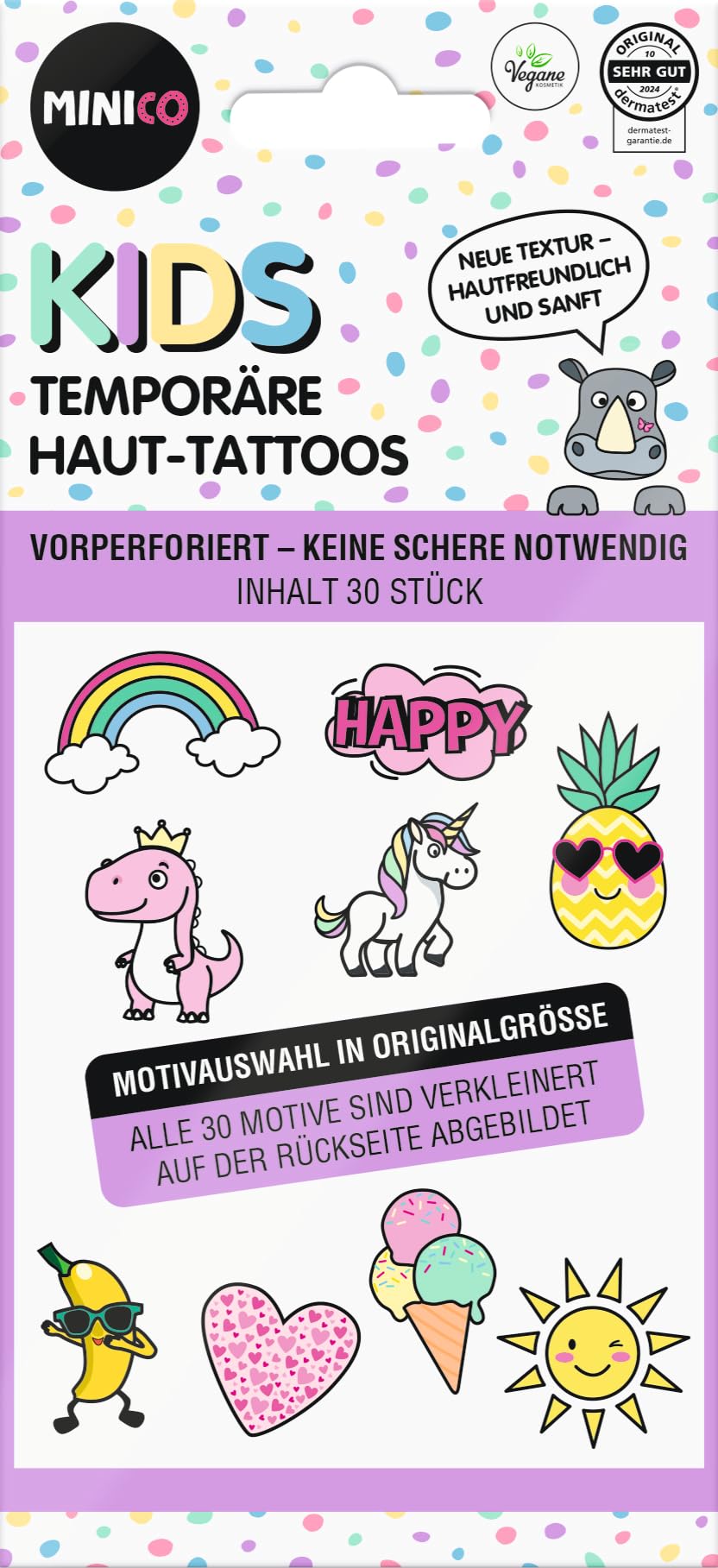 Premium Kinder Tattoo Set, dermatologisch getestet [dermatest® / Oktober 2024], temporär, perforiert, hautfreundlich, leicht entfernbar, für Mädchen u. Jungs, Jungen, 30 Motive