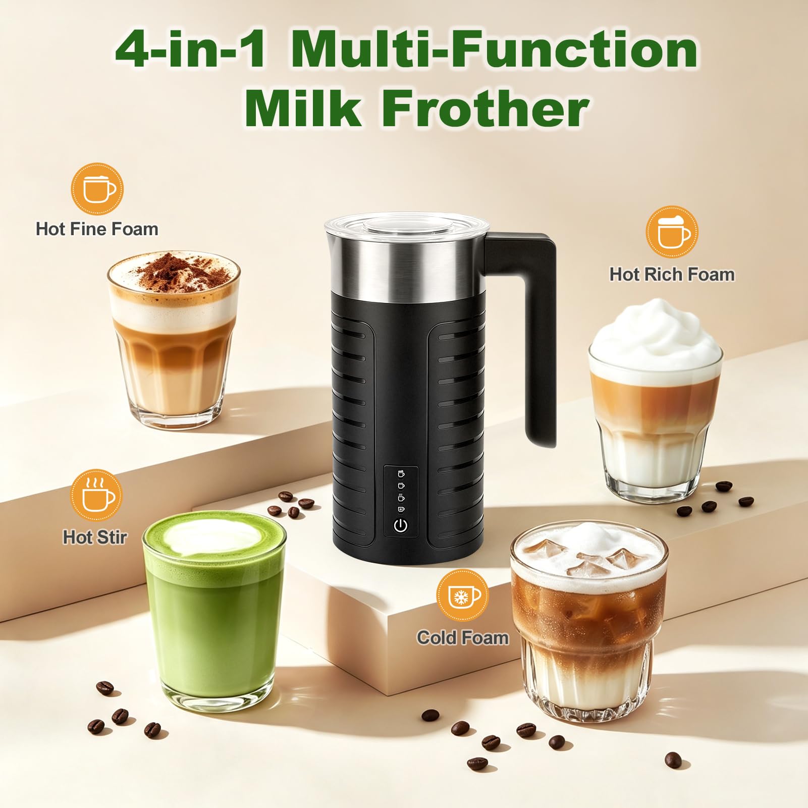 Espumador de leche AirOpen, espumador y calentador de leche eléctrico automático con función «One-Touch» para café, latte, capuchino y macchiato