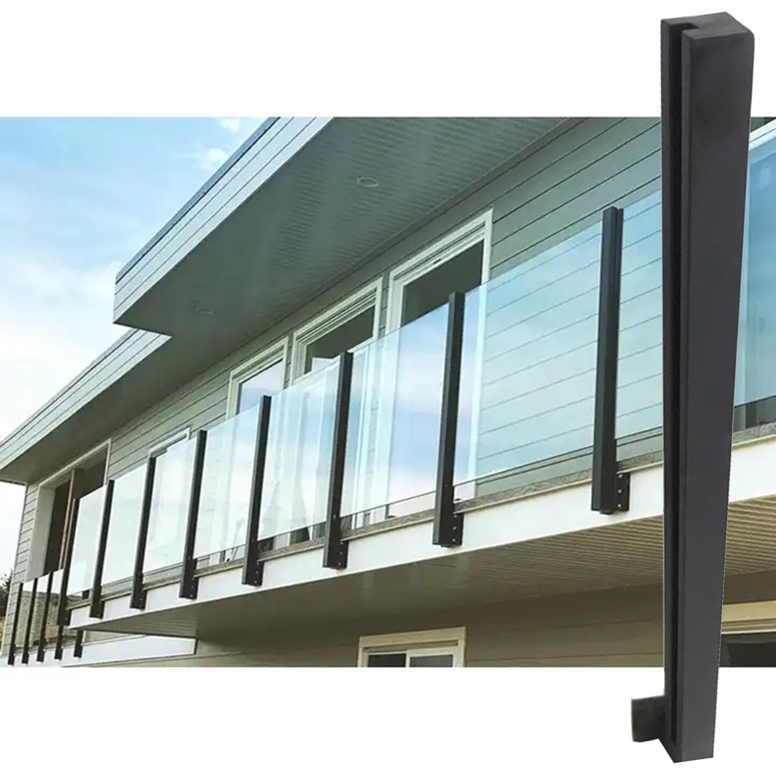 Generisch Poolzaun-Geländersystem für den Außenbereich – 130 cm schwarzes Edelstahl 304 mit Glasgeländerpfosten zur seitlichen Montage – Komplettlösung für mehr Sicherheit auf Terrassen und Patios