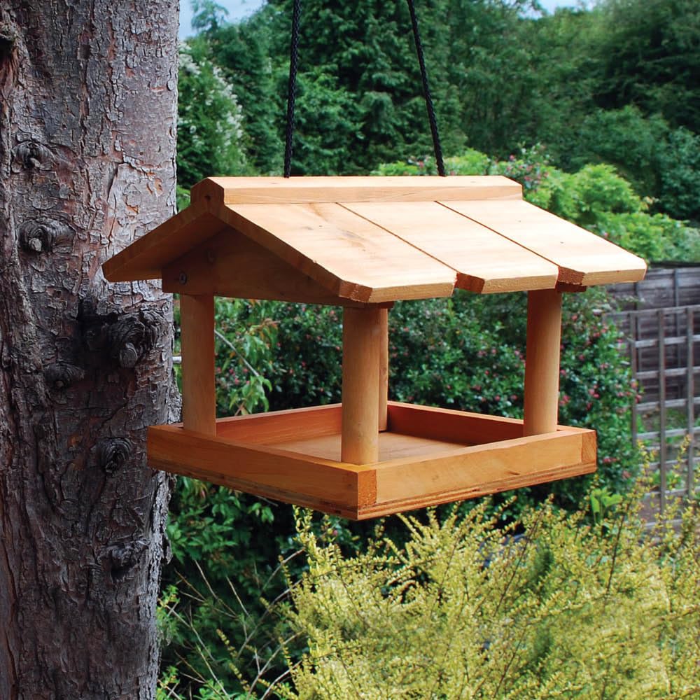 YouGarden Wooden Hanging Bird Table, Birdlife and Wildlife Hanging Table Feeder, Self Assembly, 20cm High, 24.5cm Wide and 24.5cm Deep