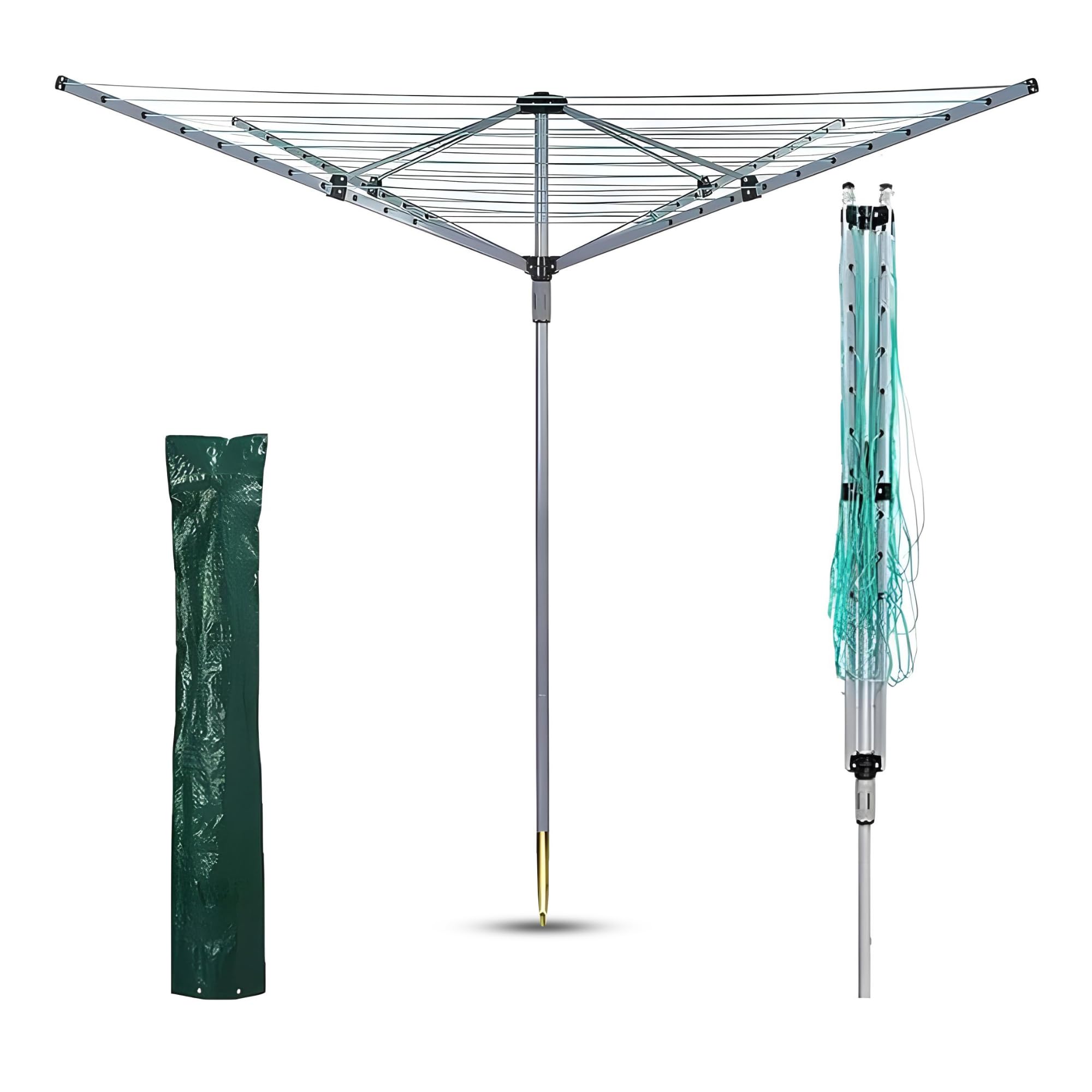 BONAFIDE 60m 4 Arm Rotary Washing Line| Washing Line With Free Ground Spike & Cover| Rotary Clothes Lines for Outside| Heavy Duty Clothes Airer Dryer for Outdoor & Garden