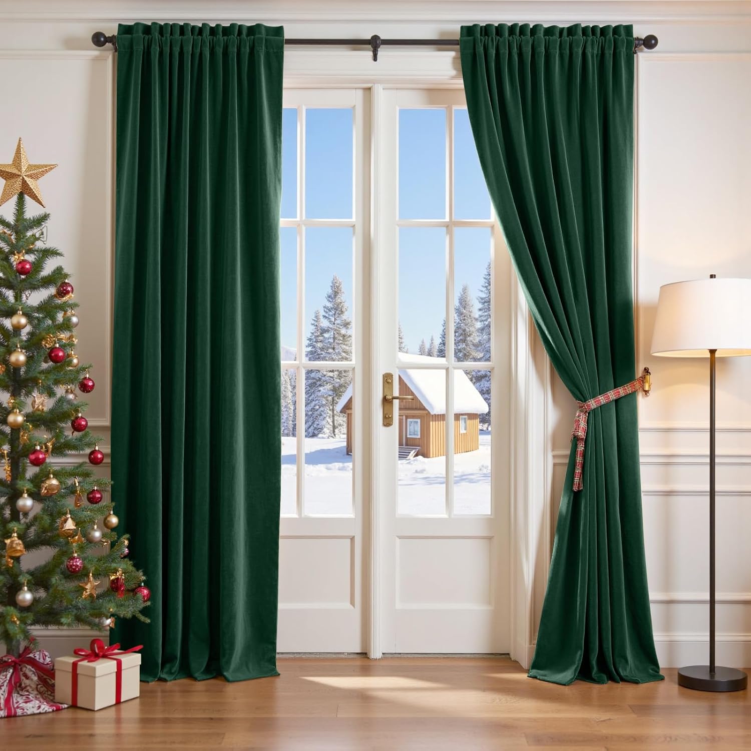 jinchan Christmas Room Darkening Curtain for Living Room Bedroom Emerald Green Velvet Holiday Curtain 90 Inch Long Thermal Insulated Soft Velvet Drape for Cozy Home Decor, 1 Panel Rod Pocket 52"W x 90"L (Pack of 1) Emerald Green
