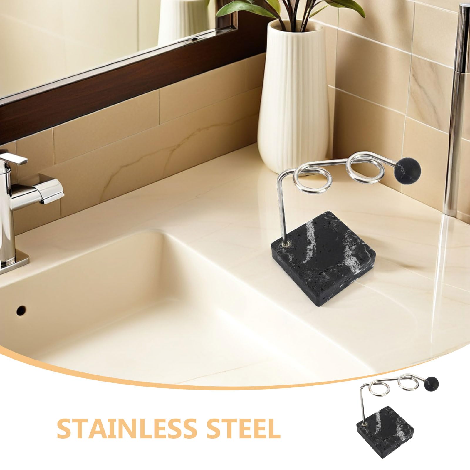 Portaspazzolino da Denti in Acciaio Inox 304 con 2 Scomparti e Base Antiscivolo Effetto Terrazzo, Organizer Bagno per Rasoi e Spazzolini Manuali, Supporto da Tavolo Resistente