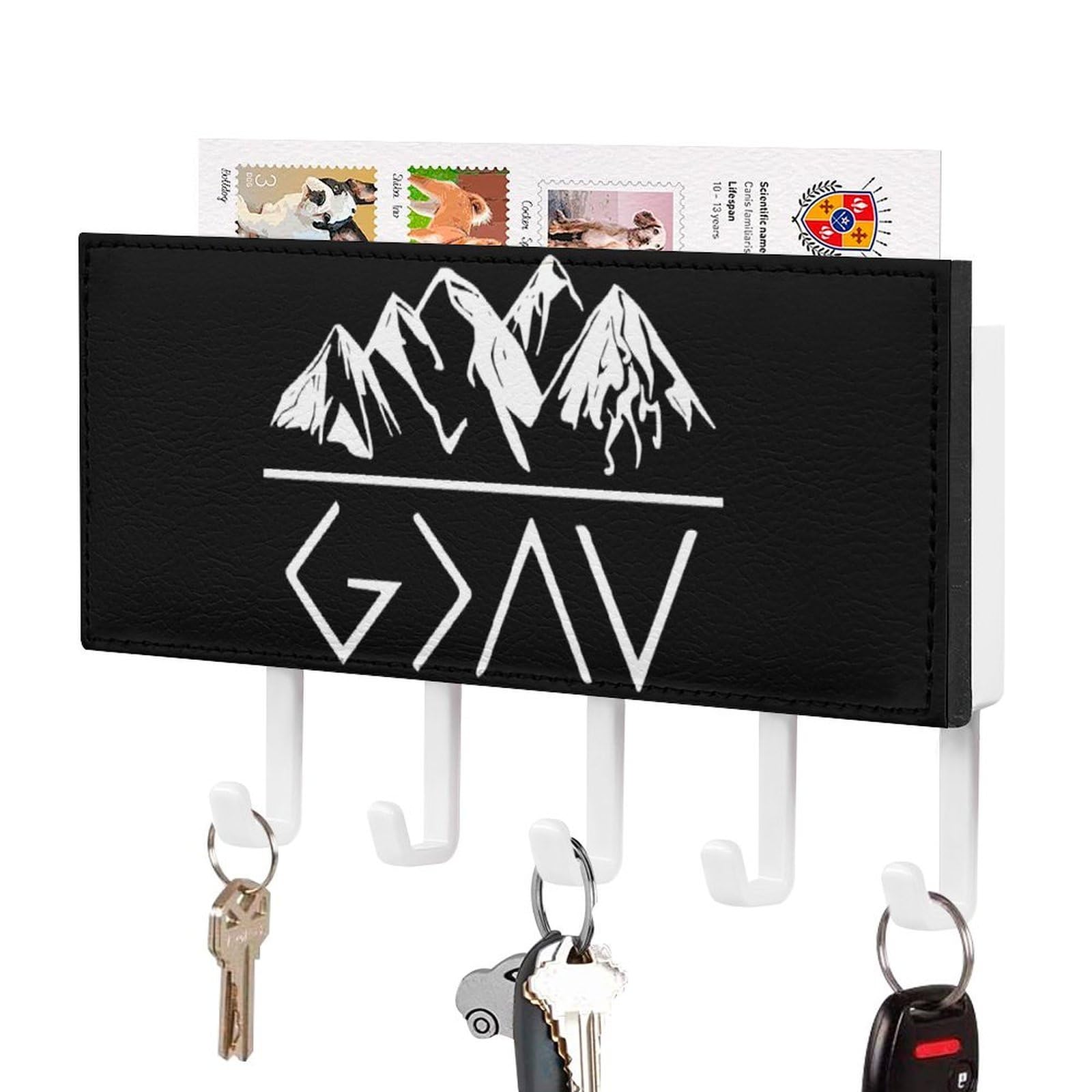 NCLQVJXZKHW God is Greater Key Holder with 5 Hooks Key Hooks Wall Mounted Key Racks Key Hanger Organiser Shelf