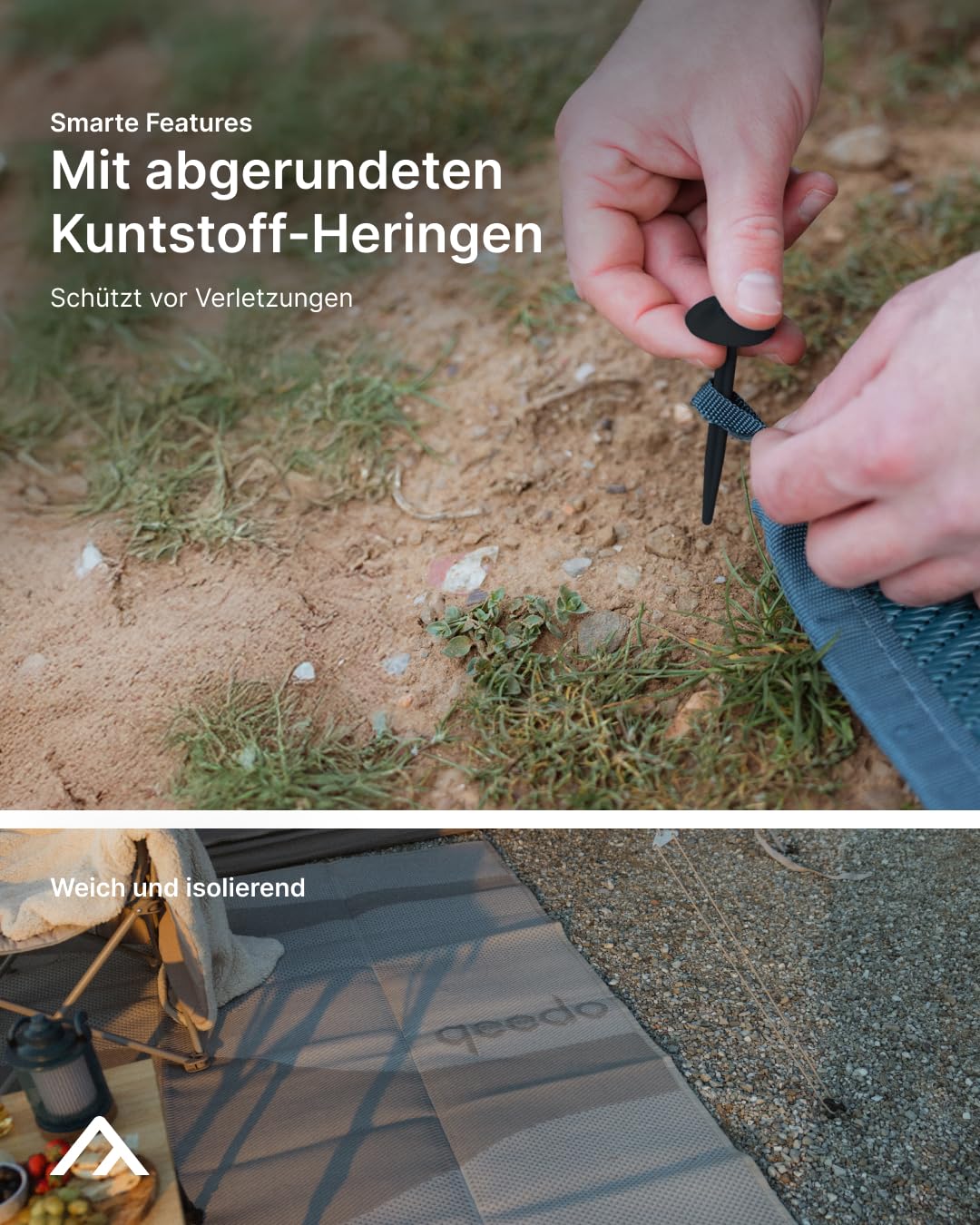 qeedo Outdoor Teppich wetterfest 3 x 2 m - Vorzeltteppich mit Heringen & Tragetasche - Campingteppich UV50+ mit 3.000 mm Wassersäule - Unterlage für Zelt, Wohnmobil & Vorzelt