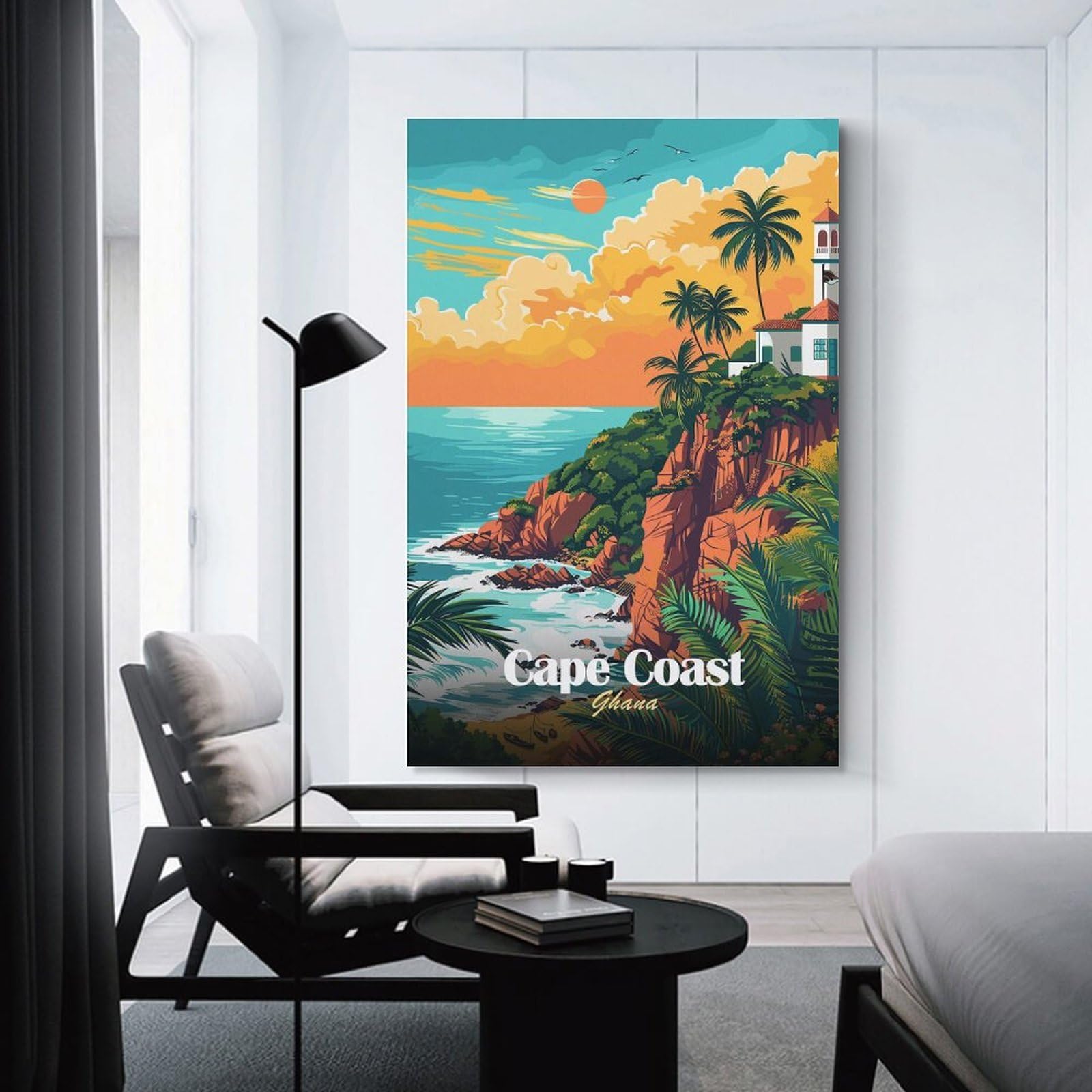 Junmoney Room Decor Wall Art Cape Coast Ghana Travel, 24x36inch(60x90cm), for Hallway, Bedroom Or Modern Interiors, Gift Idea for Housewarming And Birthdays