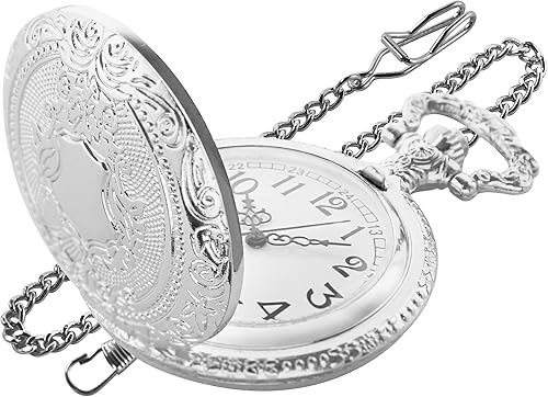 Silvery Shield - Reloj de bolsillo de cuarzo con movimiento de cuarzo, reloj de bolsillo de cuarzo con escala digital de número arábigo con clip de