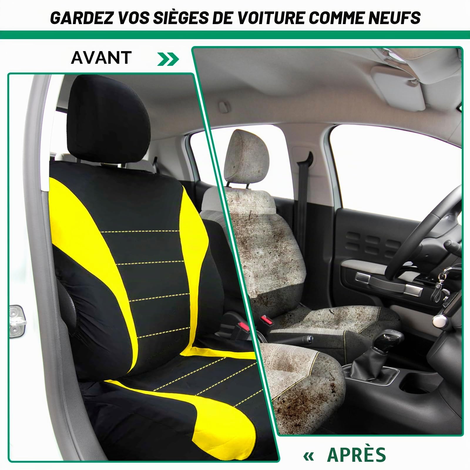 Lot de 2 housses de siège avant de voiture - Taille universelle - Imperméables - Compatibles avec les airbags - Faciles à installer avec housses d'appui-tête