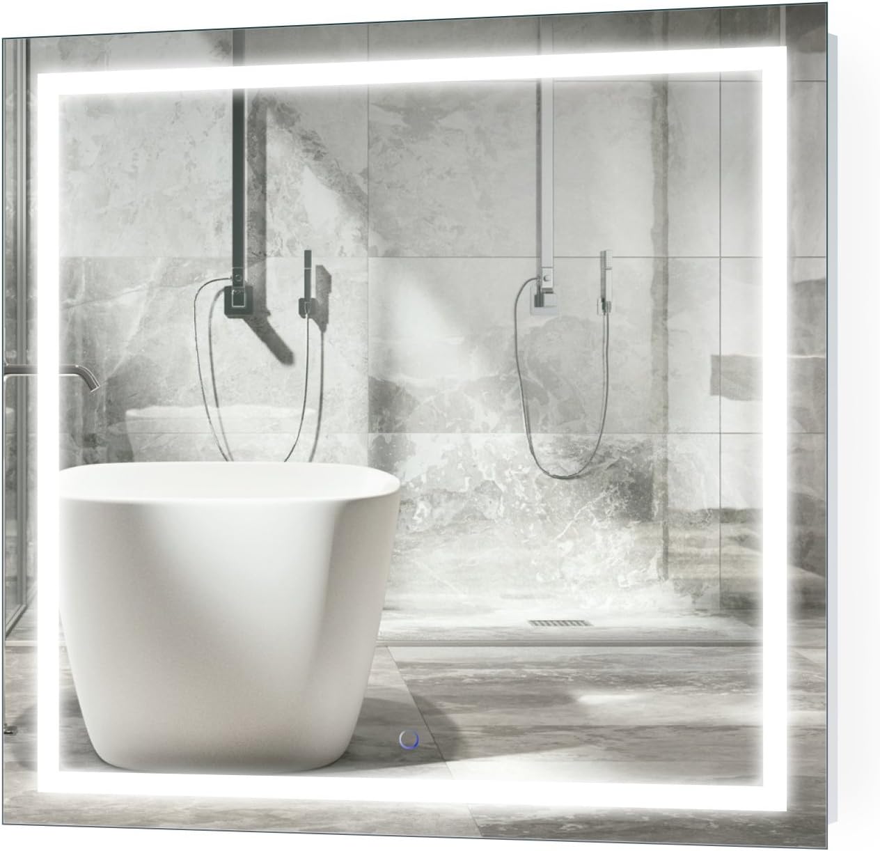 Krugg | Square 36 Inch X 36 Inch LED Bathroom Mirror | Lighted Vanity Mirror Includes Dimmer & Defogger | Wall Mount Vertical or Horizontal Installation