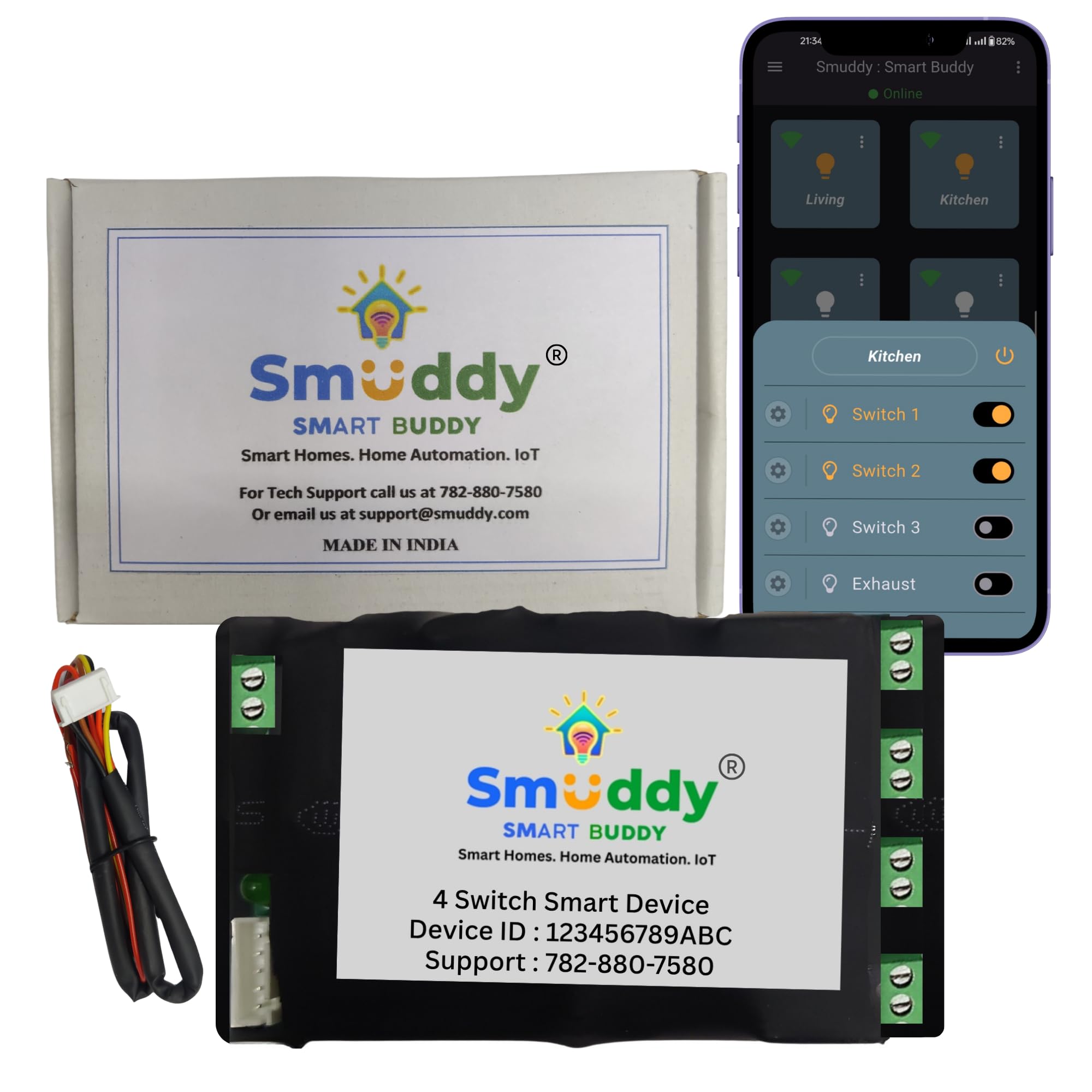 Smuddy 4 Switch Smart Device – Made in India - Dual Core MCU - Works Online & Offline - Set Schedules & Timers– Get Notifications– Works with Google Home & Amazon Alexa- Restores Last state-image-4
