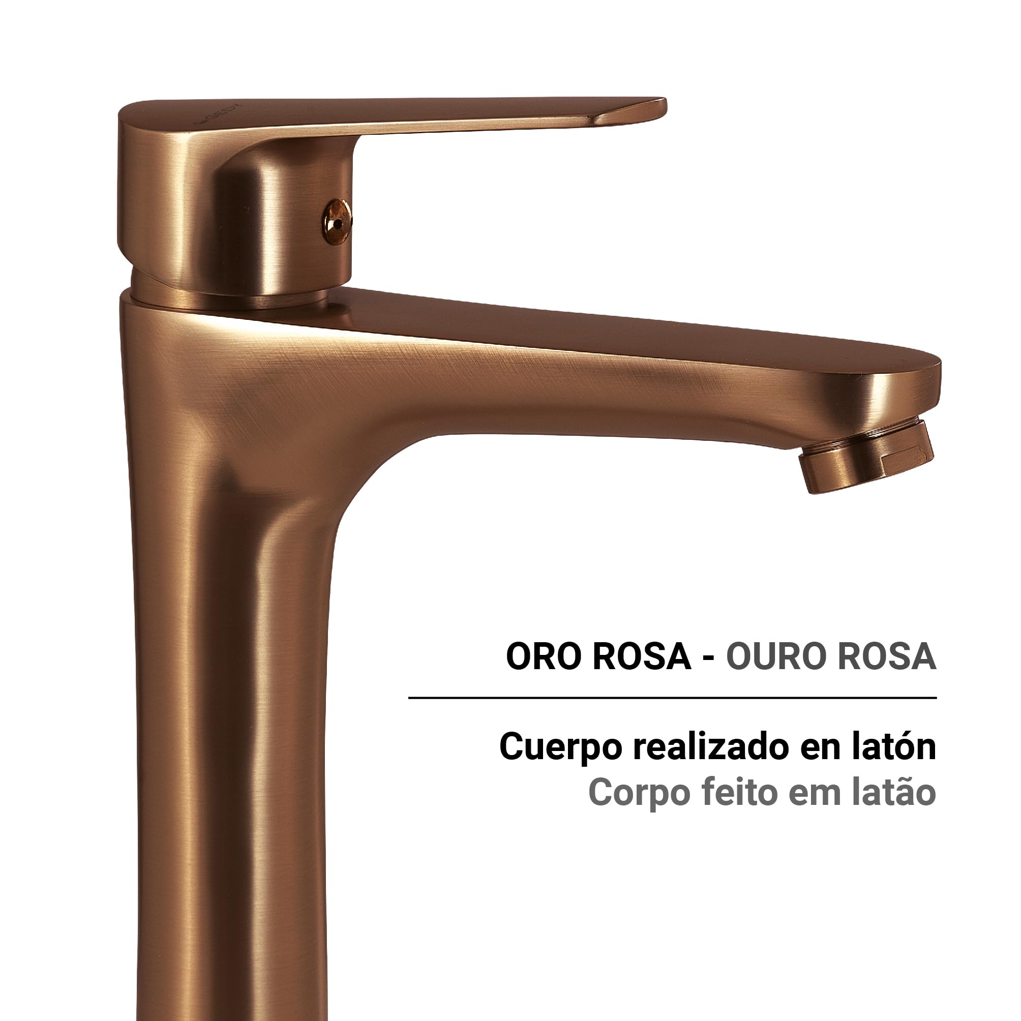 Gedy COMO - Grifo Monomando Lavabo Encimera Caño Alto Latón 290mm – Cartucho Cerámica 35mm – Oro Rosa PVD