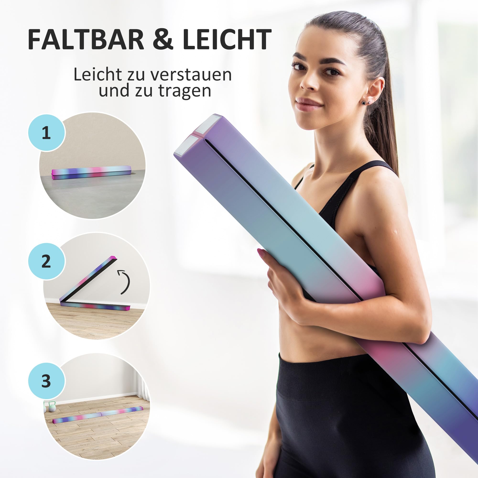 SPORTNOW 236 cm Klappbarer Schwebebalken, tragbar Turnbalken, rutschfest Balance Beam, Turn- und Balancierbalken bis 80 kg, für Kinder ab 3 Jahre, Indoor & Outdoor