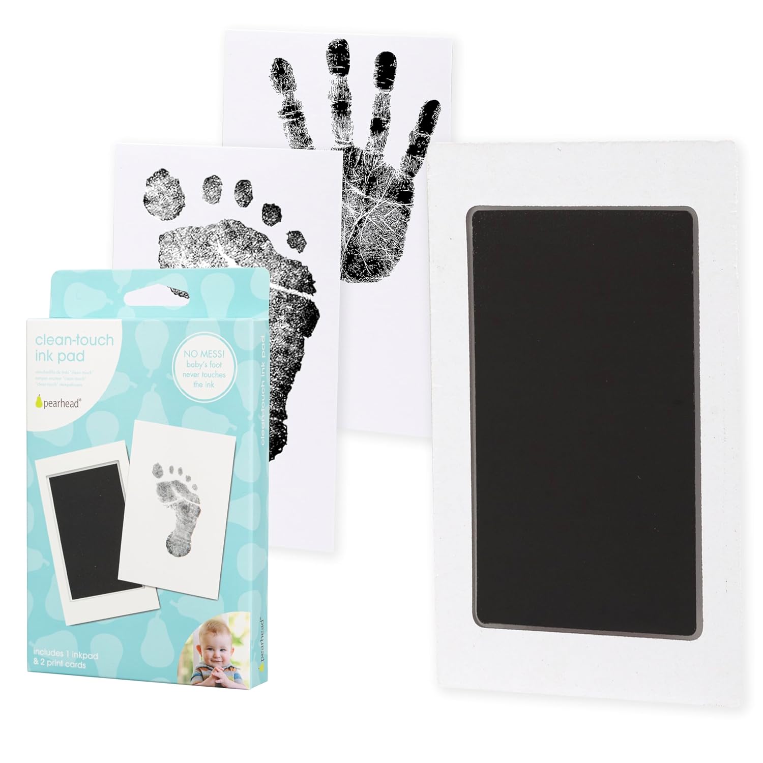 Pearhead Newborn Baby Handprint and Footprint Kit - No Mess Clean-Touch Ink Pad With Impression Cards, Safe for Skin, Perfect Keepsake for Family, Acid-Free, Black 1-Pack Black - Image 1 of 16