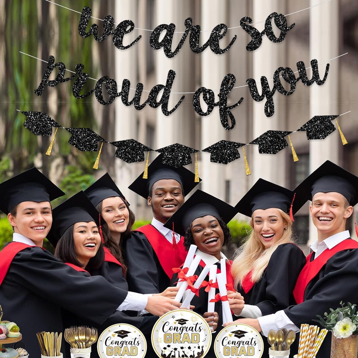 Pre-Strung 2026 Graduation Decorations Banners We are So Proud of You College Congratulations Black Glitter Congrats Grad Garland for Graduation Party Supplies School Home NO DIY - Image 6