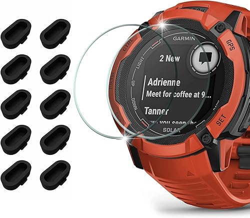 Miimall Paquete de 10+2 Protector de pantalla compatible con Garmin Instinct 2X y protector de puerto de carga, tapones antipolvo + protector de