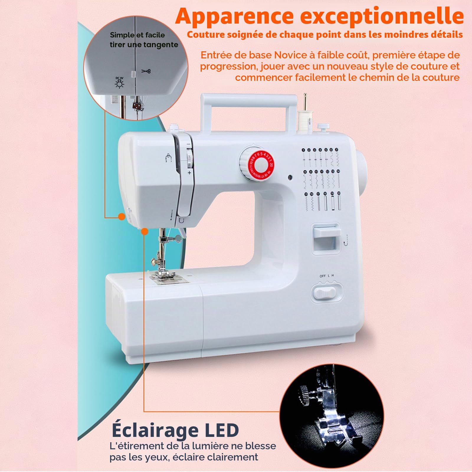 618 Machine à Coudre électrique Multifonction avec Pédale, Mini machine à coudre 20 points Machine à Coudre électrique pour Débutants (Machine à Coudre+Kit de Couture + 11 Pieds Presseurs)
