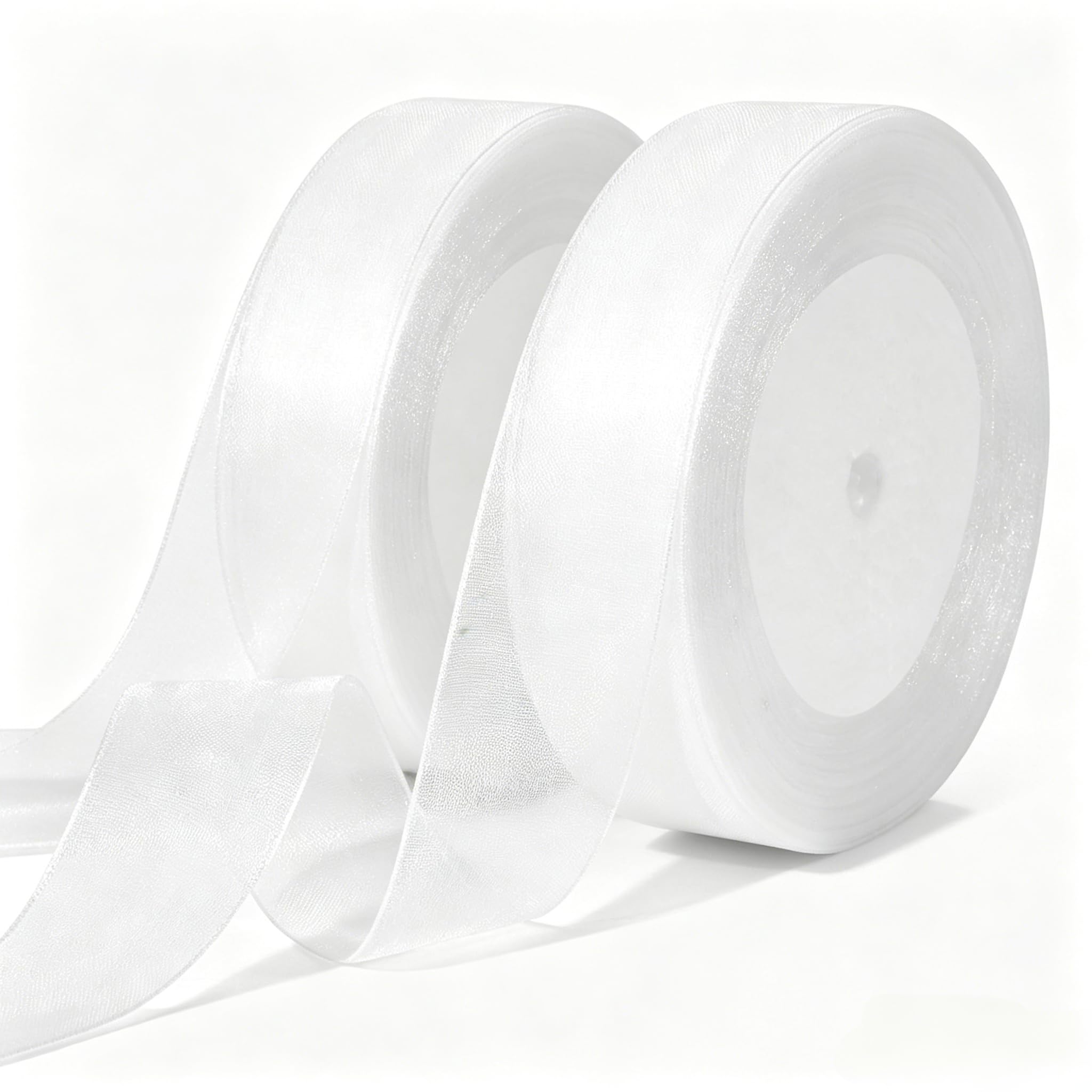 2PCS White Organze Ribbon 25mm 100 Yards for Crafting Ribbon for Gift Wrapping Chiffon Ribbonsfor Crafting DIY Wedding Valentine's Day Decorative Bow Hair Cake Florist Christmas Easter Baskets Party