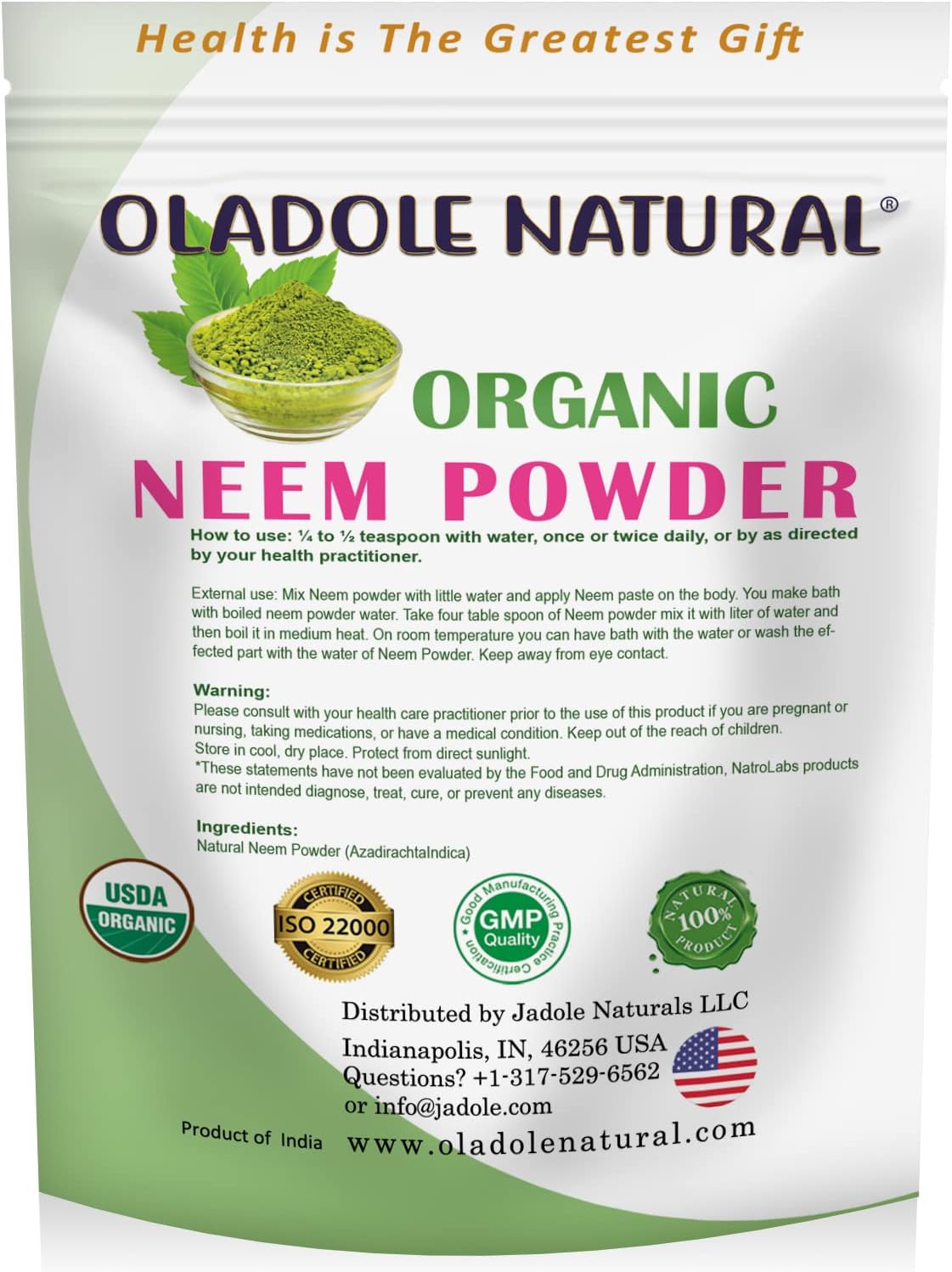 Oladole Natural Neem Powder USDA certified organic herbs Buy Online at