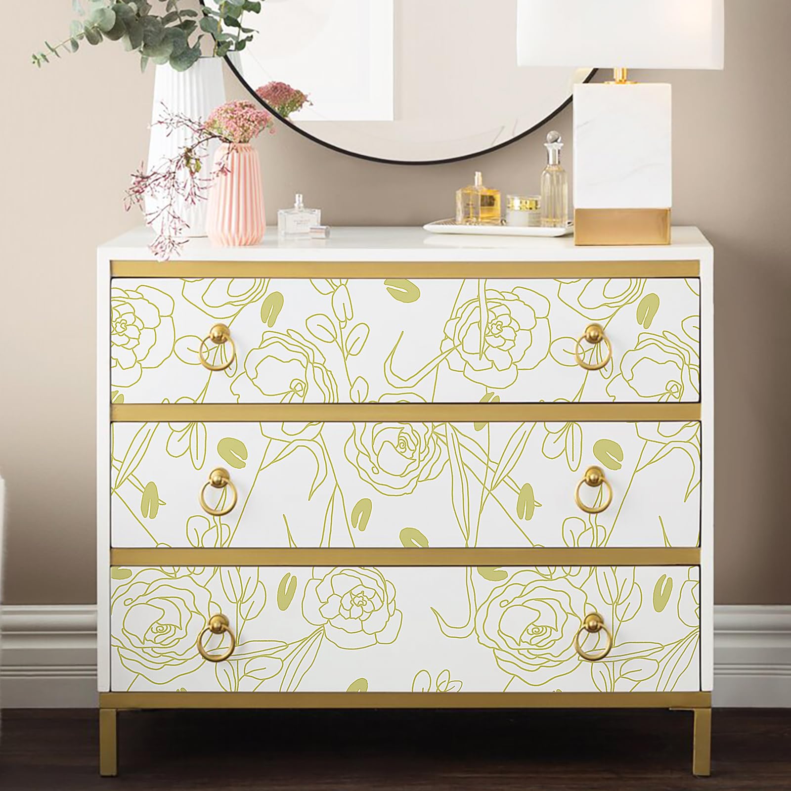 Green Leaves Floral Wallpaper Removable Self Adhesive Minimalistic Wallpaper Neutral Floral Peel