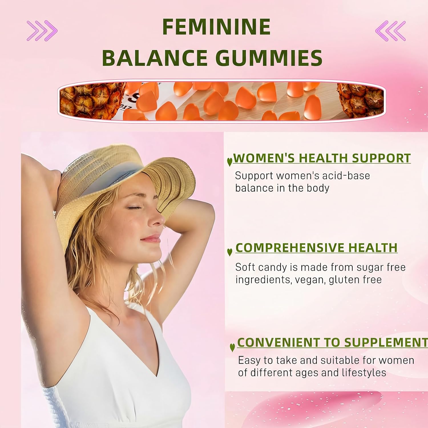 Feminine Balance Gummies - Pineapple Probiotics for Women for Premium Women’s Health & Wellness-Immune Support, Hawaiian Pineapple,60 Gummies (30 Servings) - Image 2