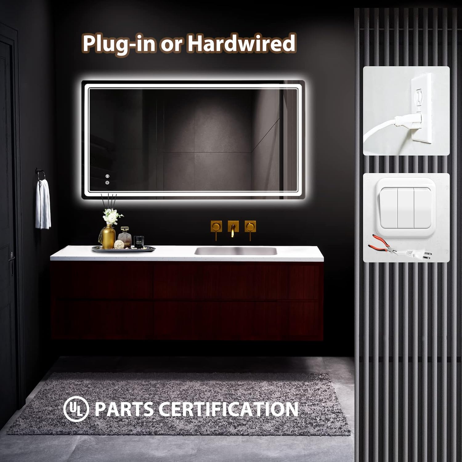 HOMECOOKIN Led Mirror for Bathroom, 27 x 48 Inch Bathroom Vanity Mirror with Lights Adjustable 3 Colors, Anti-Fog Wall Mounted Backlit Mirror, Horizontal & Vertical