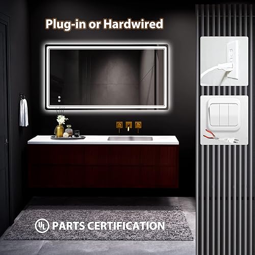 Miniatura 5 de HOMECOOKIN Espejo LED para baño, espejo de tocador de baño de 27 x 48 pulgadas con luces ajustables 3 colores, espejo retroiluminado de pared