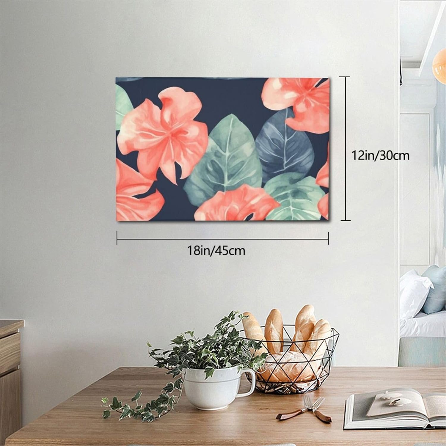 GFLFMXZW Watercolor Monstera Pattern Wall Art Canvas Painting Photo Prints Modern Wall Decoration Picture Poster Aesthetic Artwork Framed Ready to Hang for Living Room Bedroom Office 12x18 Inch
