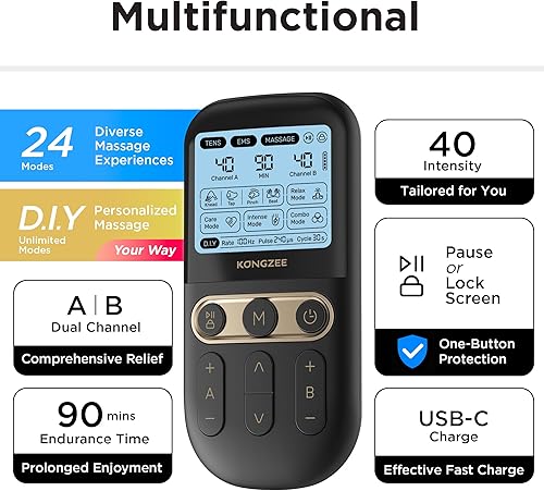 Miniatura 4 de 4 en 1 unidad D.I.Y y Tens y estimulador muscular de masaje EMS y masaje, máquina de terapia de unidades TENS de doble canal para alivio del dolor,