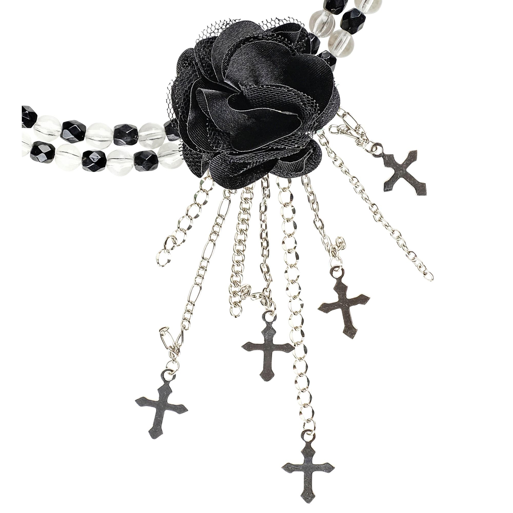 W WIDMANN MILANO Party Fashion - Naszyjnik z gotyckim kwiatem, naszyjnik, biżuteria kostiumowa, gotyk, Dzień Zmarłych, Dia de los Muertos, Halloween