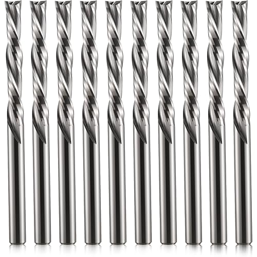 Downcut Spiral Router Bits 1/8 inch Shank, 1/8 inch Cutting Diameter ，7/8 inch Cutting Length,Solid Carbide CNC Router Bits End Mill for Wood Cut, Carving 10 Pack