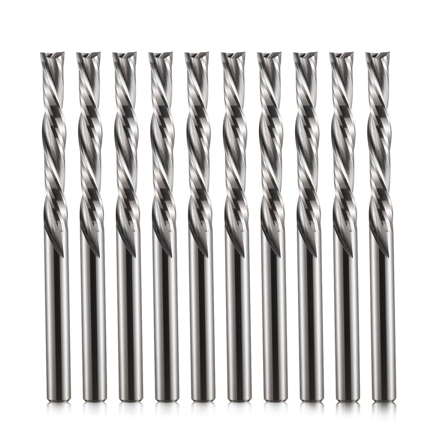 Downcut Spiral Router Bits 1/8 inch Shank, 1/8 inch Cutting Diameter ，7/8 inch Cutting Length,Solid Carbide CNC Router Bits End Mill for Wood Cut, Carving 10 Pack