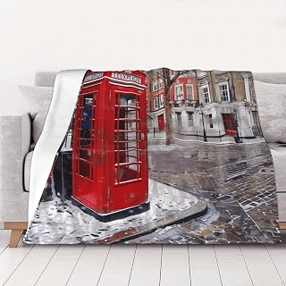 London Red Telephone Booth Prints Throw Blanket (320g Flannel) Anti-Pilling Warm Fuzzy Blankets for Bed Sofa Couch Travel 80x60 Inch