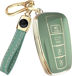 for Toyota Camry Key Fob Cover and Leather Keychain - Keyfob Case for Corolla, RAV4, Avalon, Prius, C-HR (2019-2025)