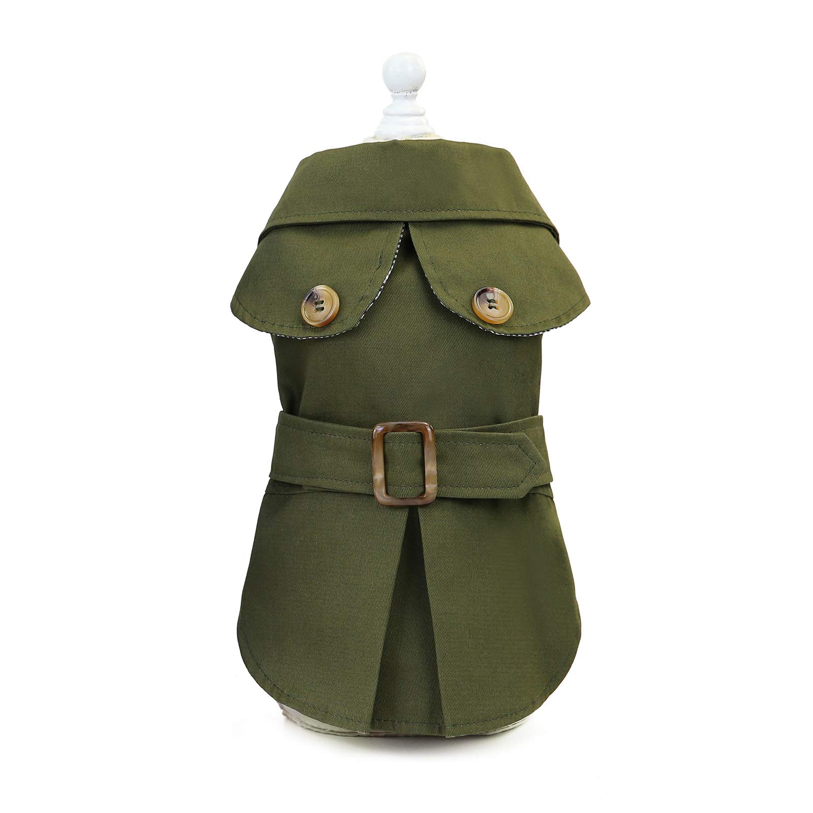 SMALLLEE_LUCKY_STORE Pet British Style Trench Coat Jacket for Small Dog Cat Windproof Windbreaker Autumn Winter Puppy Clothes,Army Green,Size S