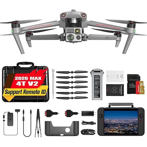 Autel Robotics EVO MAX 4T V2, Visiable/ Zoom/ Thermal/ L-aser 4 Cameras in One, 48MP&1/2" CMOS 8K Camera, 1-160x Super Zoom, 640×512 Thermal Resolution, 16.4–3737 ft L-aser Range, ABX41-D Intelligent Battery In-place Detection, A-Mesh 1.0, 720° No Blind Spot, 42 Min, SkyLink 3.0 for 20KM Transmission