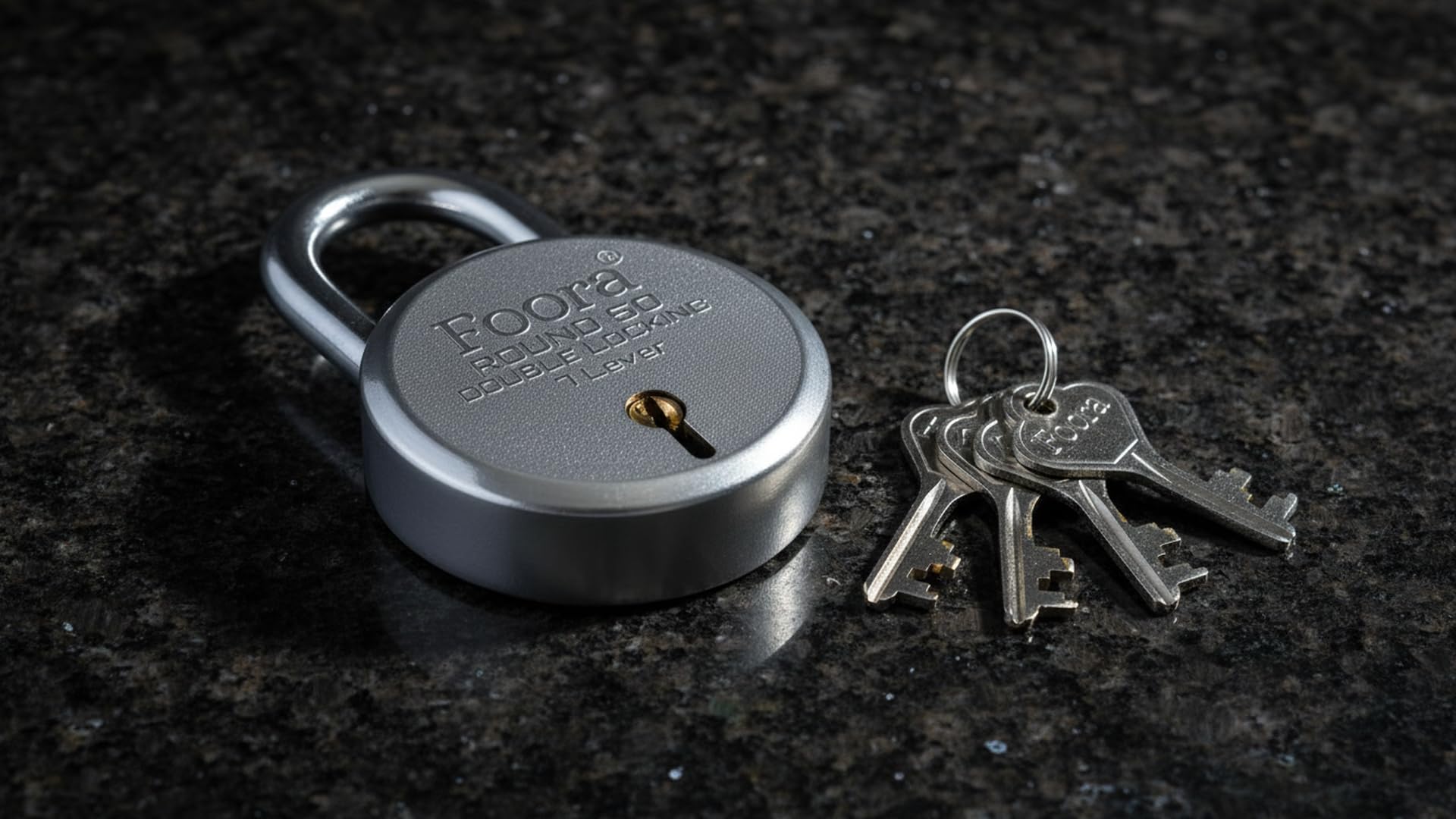 Foora Round 50mm Small Lock | Metal Body Padlock | Double Locking | 7 Steel Lever Mechanism | 5 Silver Keys with Keychain | Silver Finish | Lock for Home, Gate & Door | Made in India