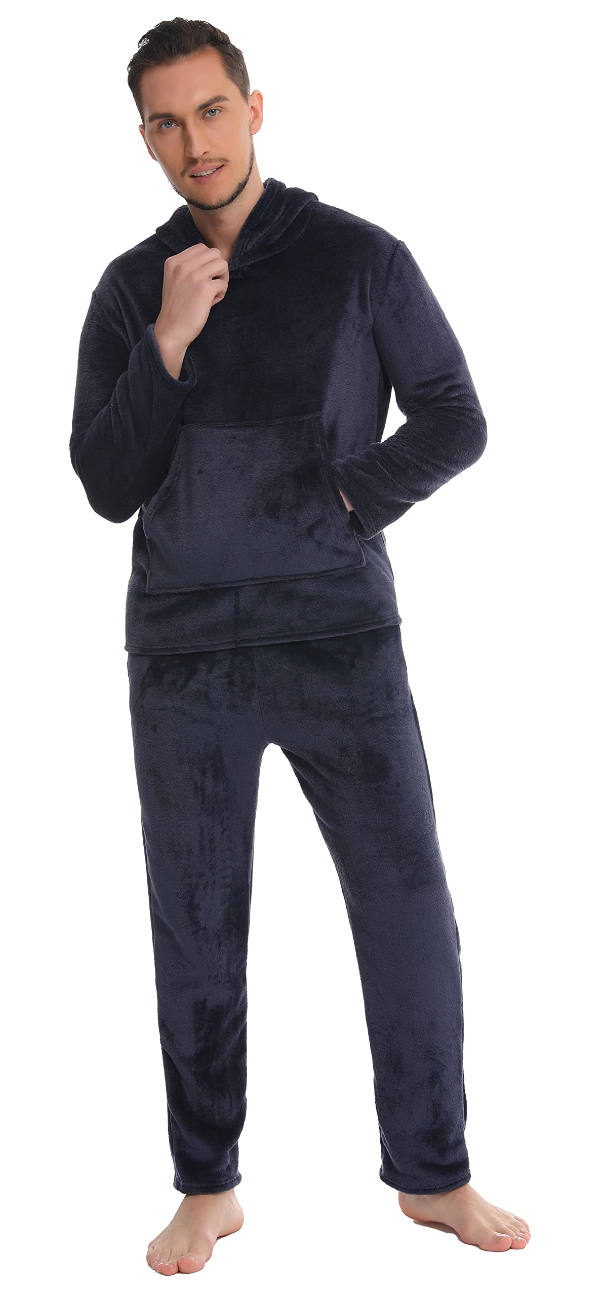 Vlazom Pigiama Uomo Flanella Calda 2 Pezzi con Cappuccio e Tasche Morbido | Flanella Morbida e Calda, Grande Tasca Ventrale, Cappuccio Integrato per Più Calore, Disponibile in Più Colori