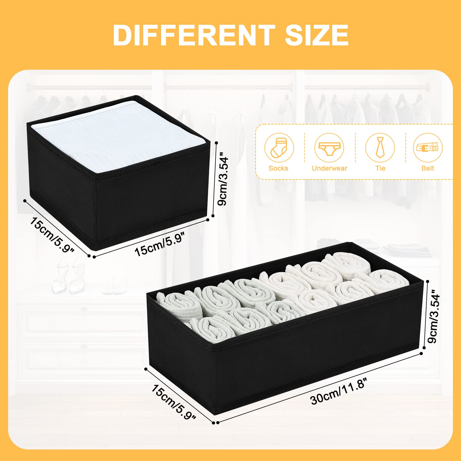 DIMJ 12-Pack Foldable Black Drawer Organisers, Fabric Storage Dividers for Underwear Socks, Accessories - Image 2