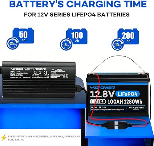 Miniatura 4 de YZPOWER Cargador de batería Lifepo4 de 14.6 V 20 A para baterías de fosfato de hierro y litio de 12.8 V 12 V, cargador de batería AC-DC, cargador de